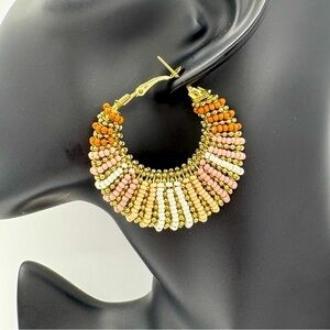 Stylish Ivory Ombré Seed Bead Hoop Earrings - Brand New